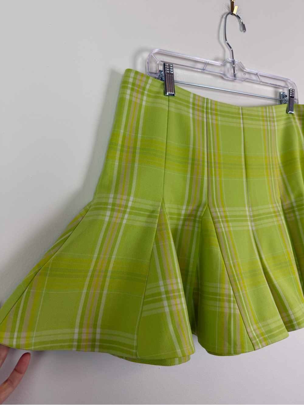 Anthropologie Maeve Skirty Godet Skort in Plaid Chartreuse Size 16 - Picture 4 of 12